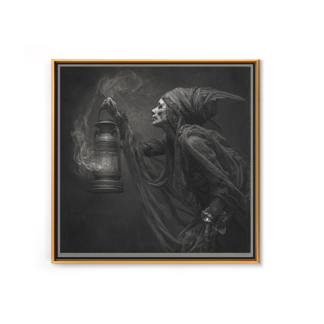 The Bone-Handled Lantern, Ornate Symbolist Art, Square Wall Art, Gothic Horror Wall Art, Framed Canvas Print, Halloween Wall Art