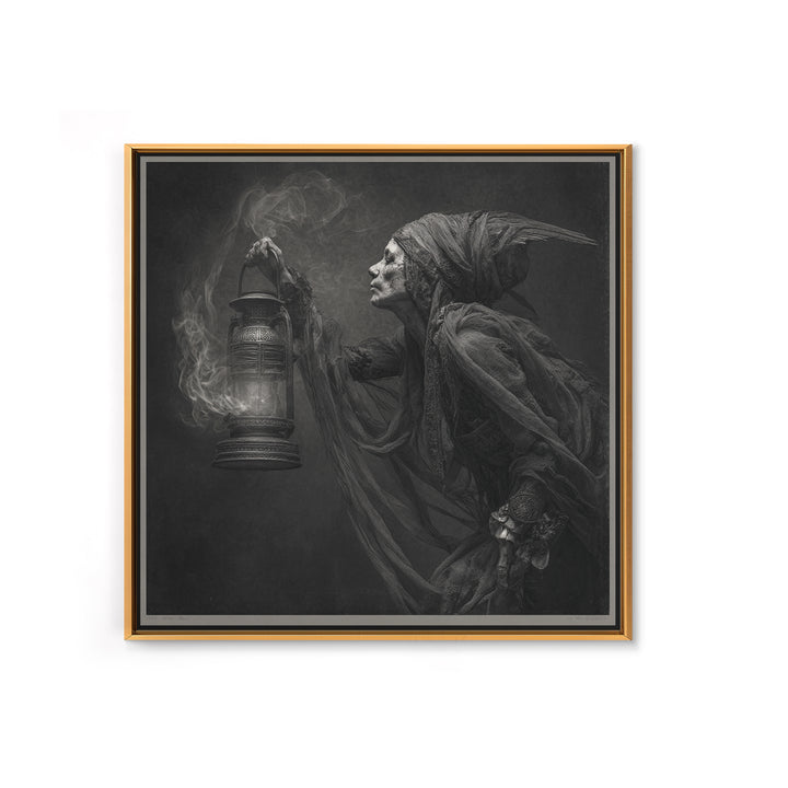 The Bone-Handled Lantern, Ornate Symbolist Art, Square Wall Art, Gothic Horror Wall Art, Framed Canvas Print, Halloween Wall Art