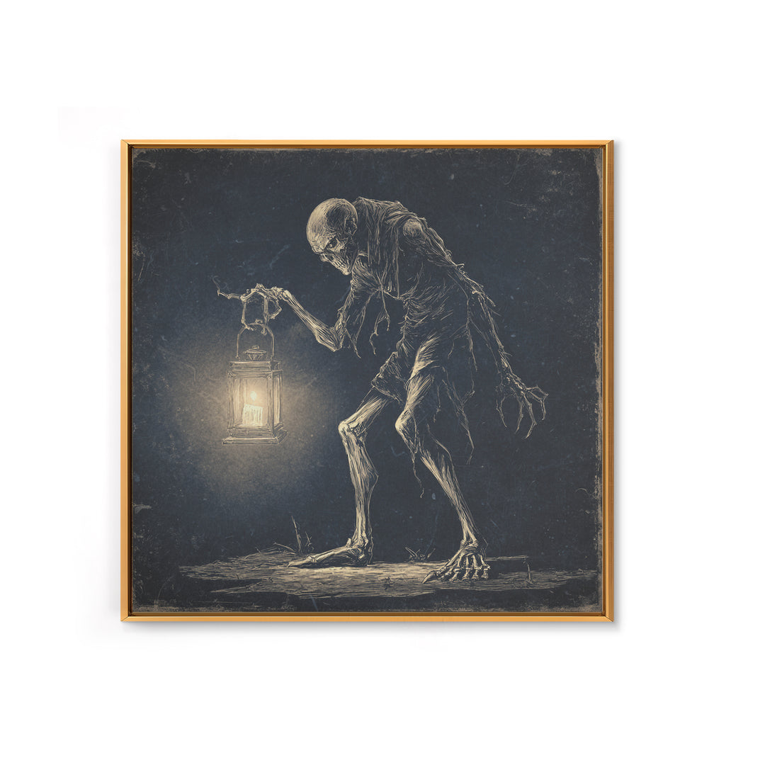The Bone-Handled Lantern, Expressionist Nightmare Art, Square Wall Art, Dark Fantasy Wall Art, Framed Canvas Print, Halloween Wall Art
