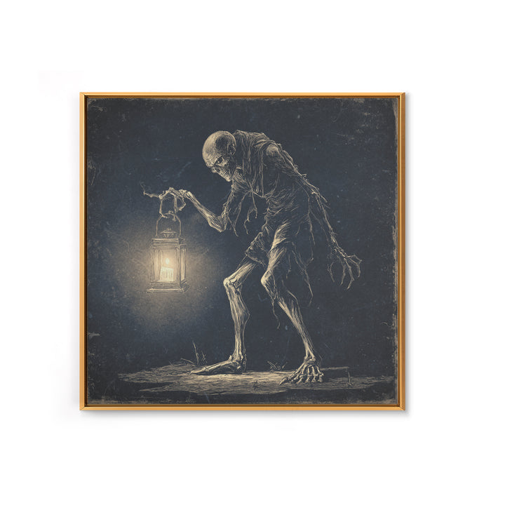 The Bone-Handled Lantern, Expressionist Nightmare Art, Square Wall Art, Dark Fantasy Wall Art, Framed Canvas Print, Halloween Wall Art