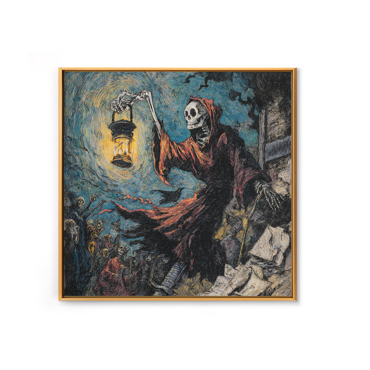 The Bone-Handled Lantern, Grotesque Carnival Art, Square Wall Art, Macabre Wall Art, Framed Canvas Print, Halloween Wall Art