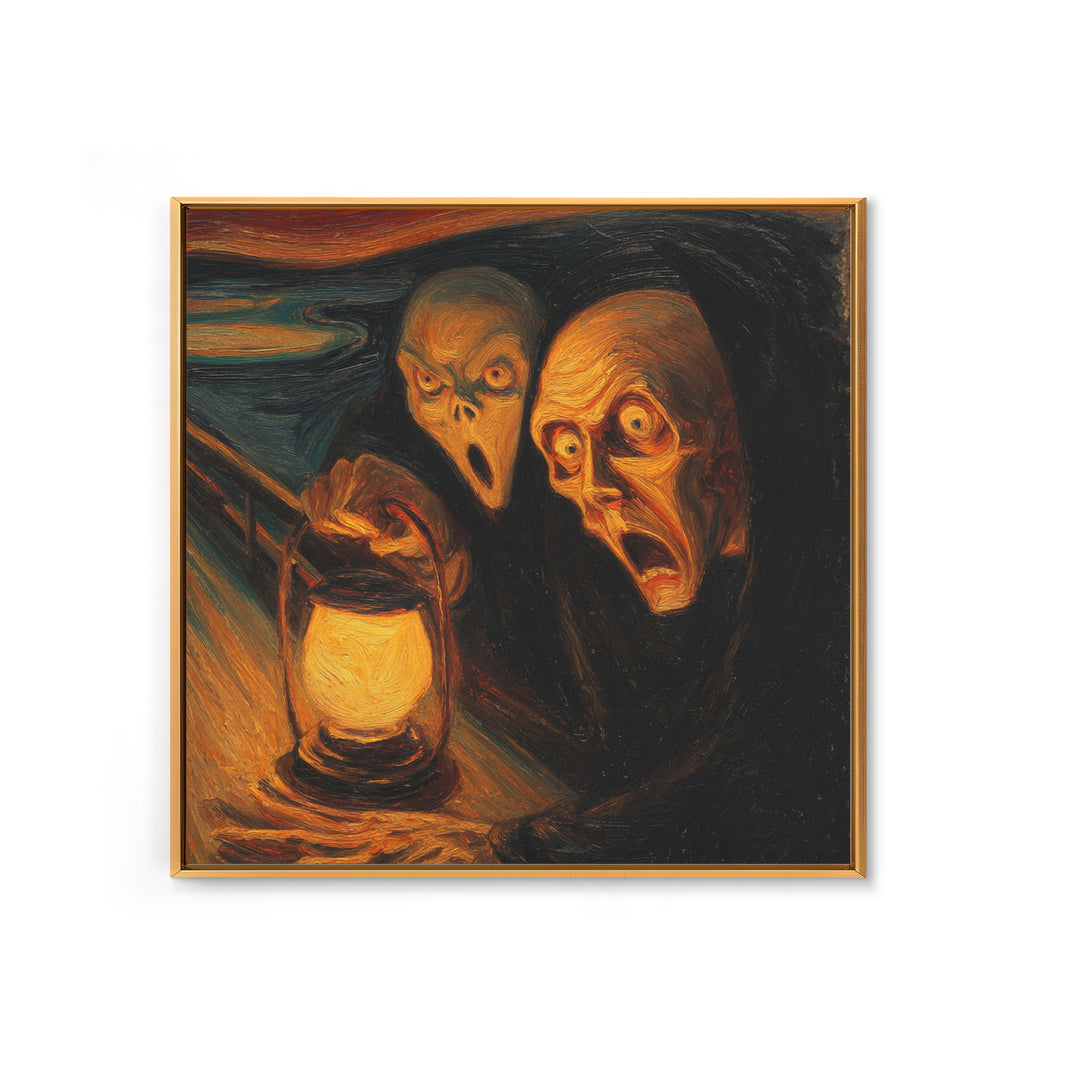 The Bone-Handled Lantern, Expressionist Gothic Art, Square Wall Art, Dark Halloween Decor, Canvas Print, Halloween Wall Art