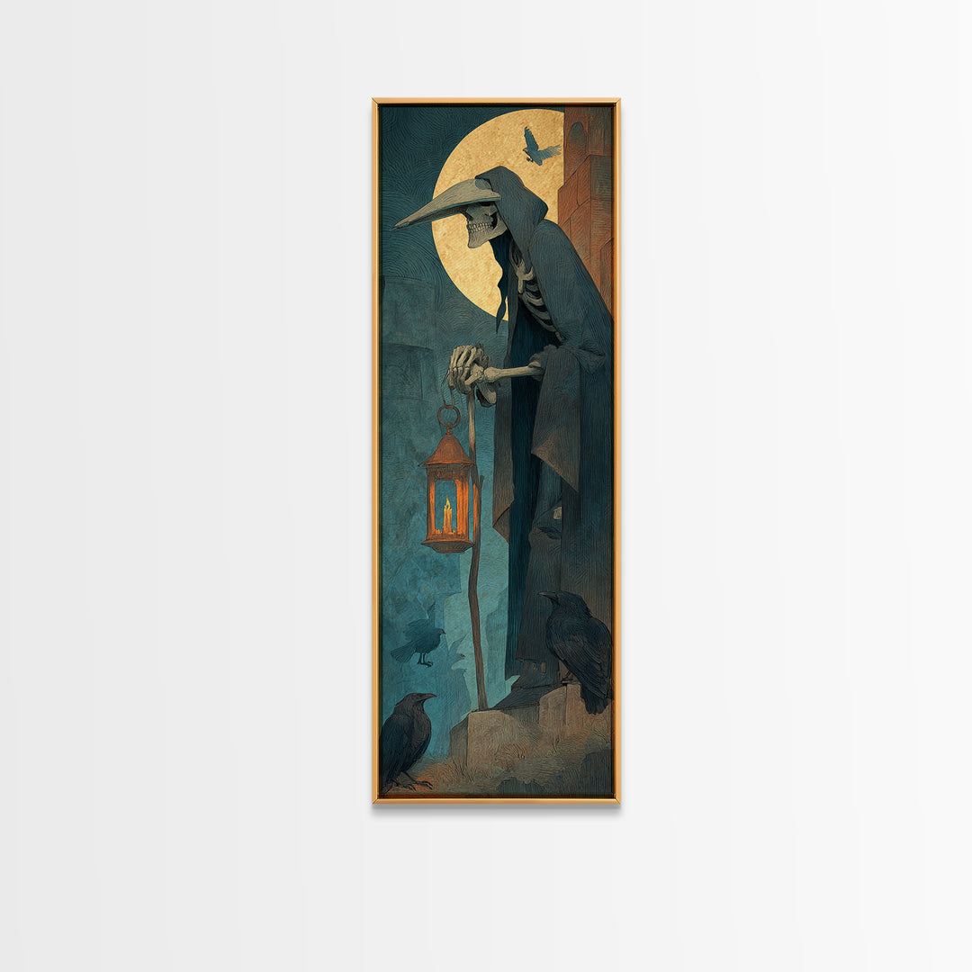 The Bone-Handled Lantern, Surreal Apocalyptic Art, Tall Narrow Wall Art, Dark Halloween Decor, Framed Canvas Print