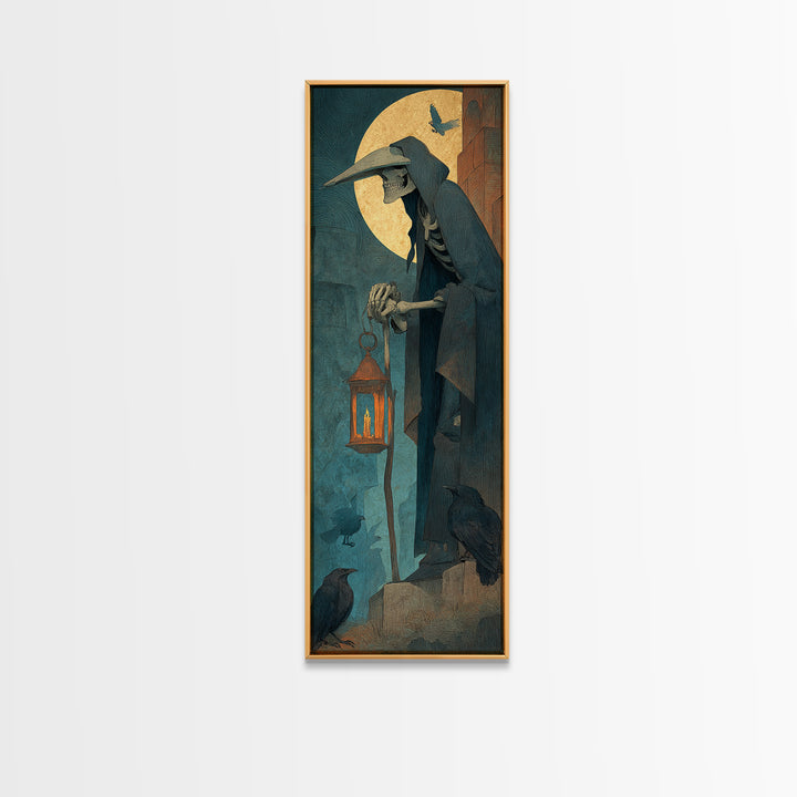 The Bone-Handled Lantern, Surreal Apocalyptic Art, Tall Narrow Wall Art, Dark Halloween Decor, Framed Canvas Print