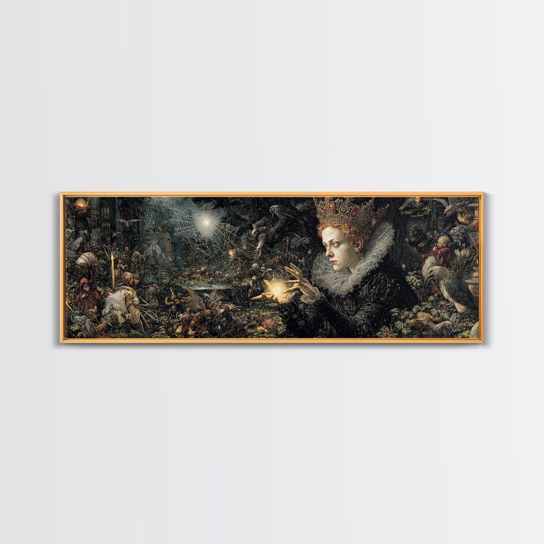 The Spiderweb Crown, Medieval Grotesque Art, Extra Wide Wall Art, Dark Fantasy Wall Art, Framed Canvas Print, Halloween Wall Art