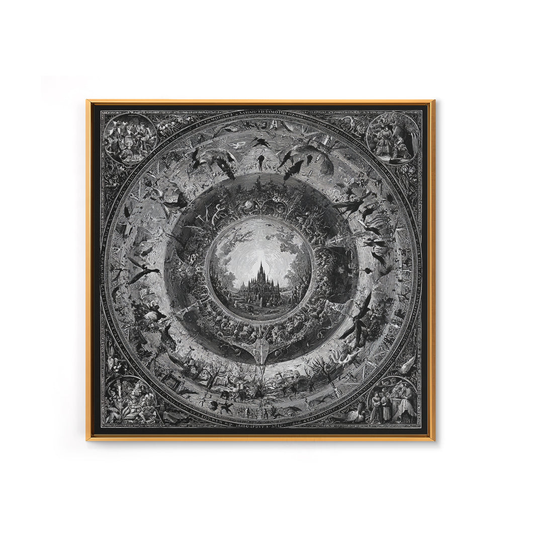 The Spiderweb Crown, Renaissance Engraving Art, Square Wall Art, Dark Halloween Decor, Framed Canvas Print, Halloween Wall Art