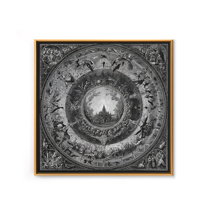 The Spiderweb Crown, Renaissance Engraving Art, Square Wall Art, Dark Halloween Decor, Framed Canvas Print, Halloween Wall Art