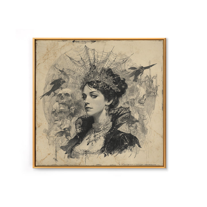 The Spiderweb Crown, Decadent Gothic Art, Square Wall Art, Dark Halloween Decor, Framed Canvas Print, Halloween Wall Art