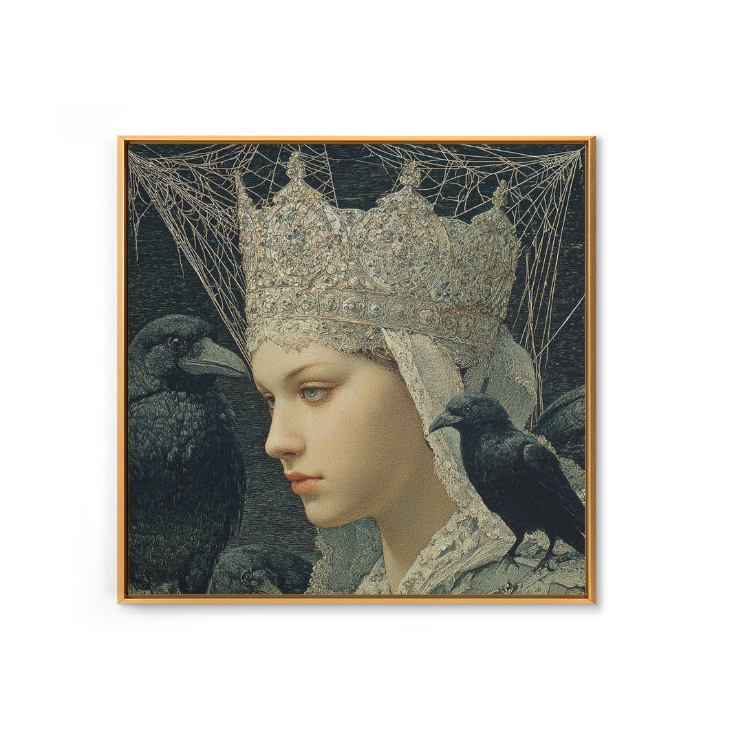 The Spiderweb Crown, Symbolist Death Art, Square Wall Art, Dark Halloween Decor, Canvas Print, Halloween Wall Art, Horror Wall Art