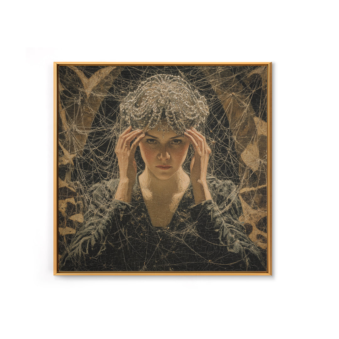 The Spiderweb Crown, Dark Symbolist Art, Square Wall Art, Dark Halloween Decor, Framed Canvas Print, Halloween Wall Art