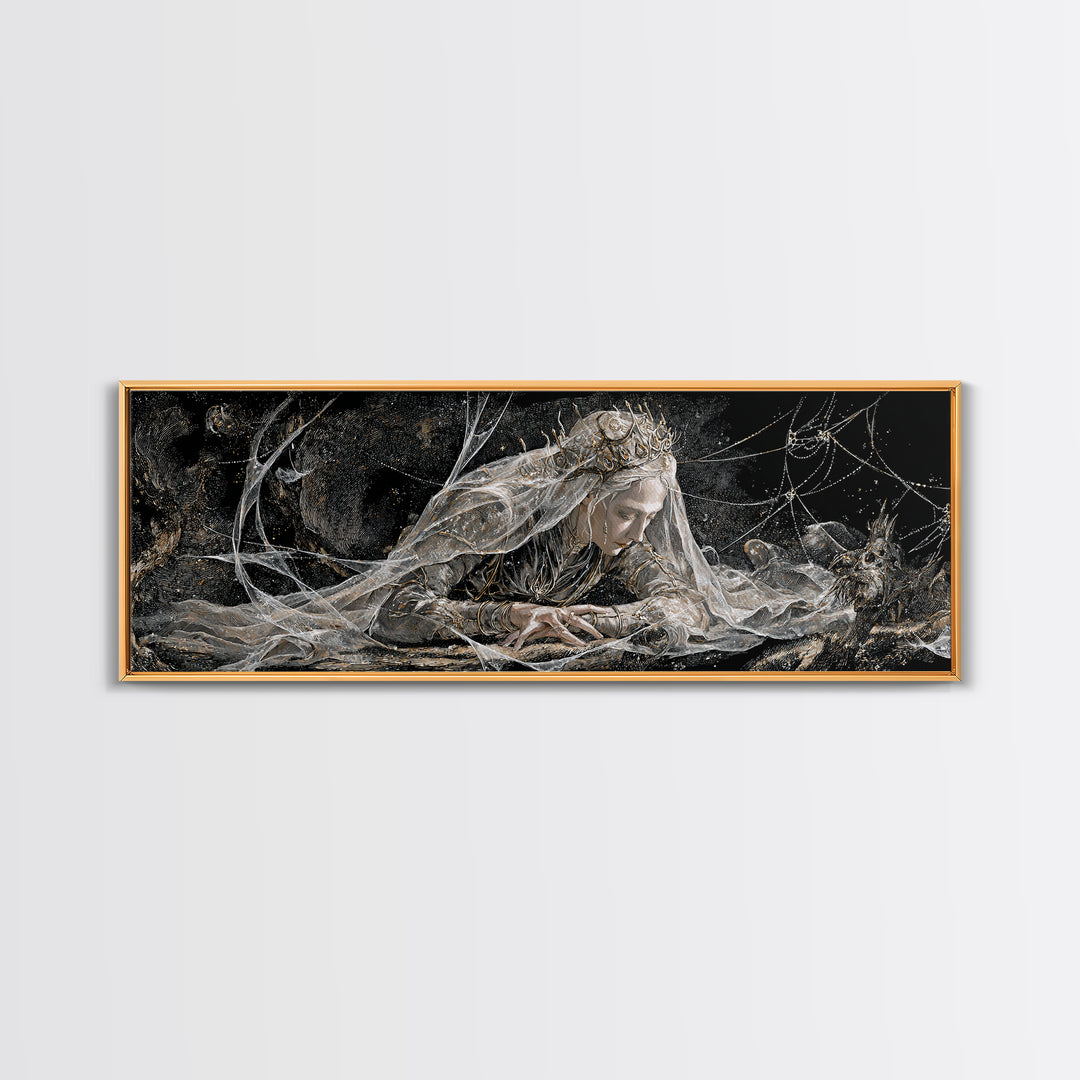 The Spiderweb Crown, Expressionist Nightmare Art, Extra Wide Wall Art, Macabre Wall Art, Framed Canvas Print, Halloween Wall Art
