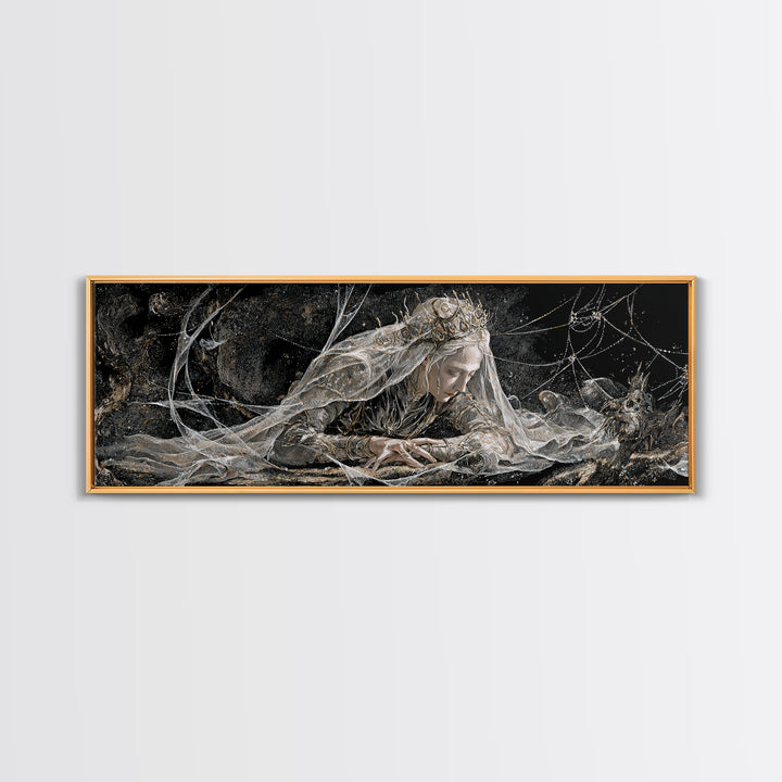 The Spiderweb Crown, Expressionist Nightmare Art, Extra Wide Wall Art, Macabre Wall Art, Framed Canvas Print, Halloween Wall Art