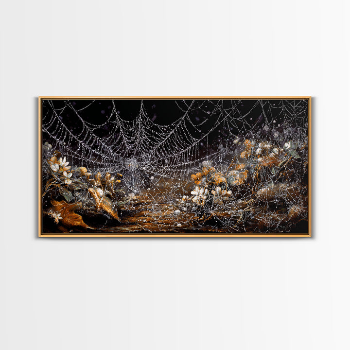 The Spiderweb Crown, Grotesque Carnival Art, Wide Panoramic Art, Dark Halloween Decor, Framed Canvas Print, Halloween Wall Art