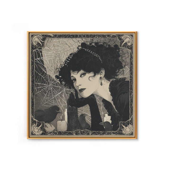 The Spiderweb Crown, Decadent Line Art, Square Wall Art, Gothic Horror Wall Art, Canvas Print, Halloween Wall Art