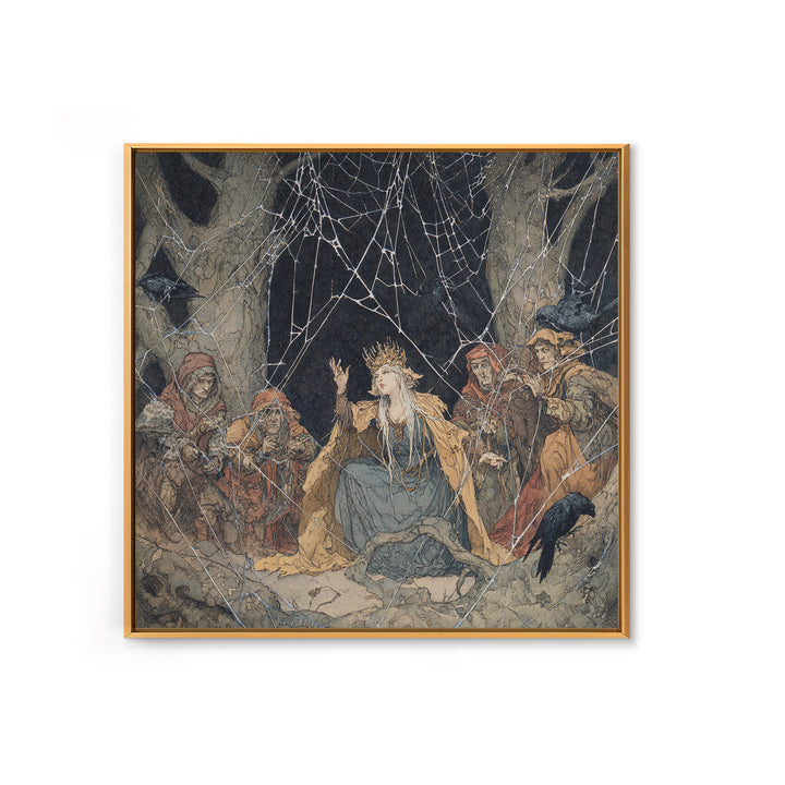 The Spiderweb Crown, Gothic Storybook Art, Square Wall Art, Macabre Wall Art, Canvas Print, Halloween Wall Art, Halloween Decor