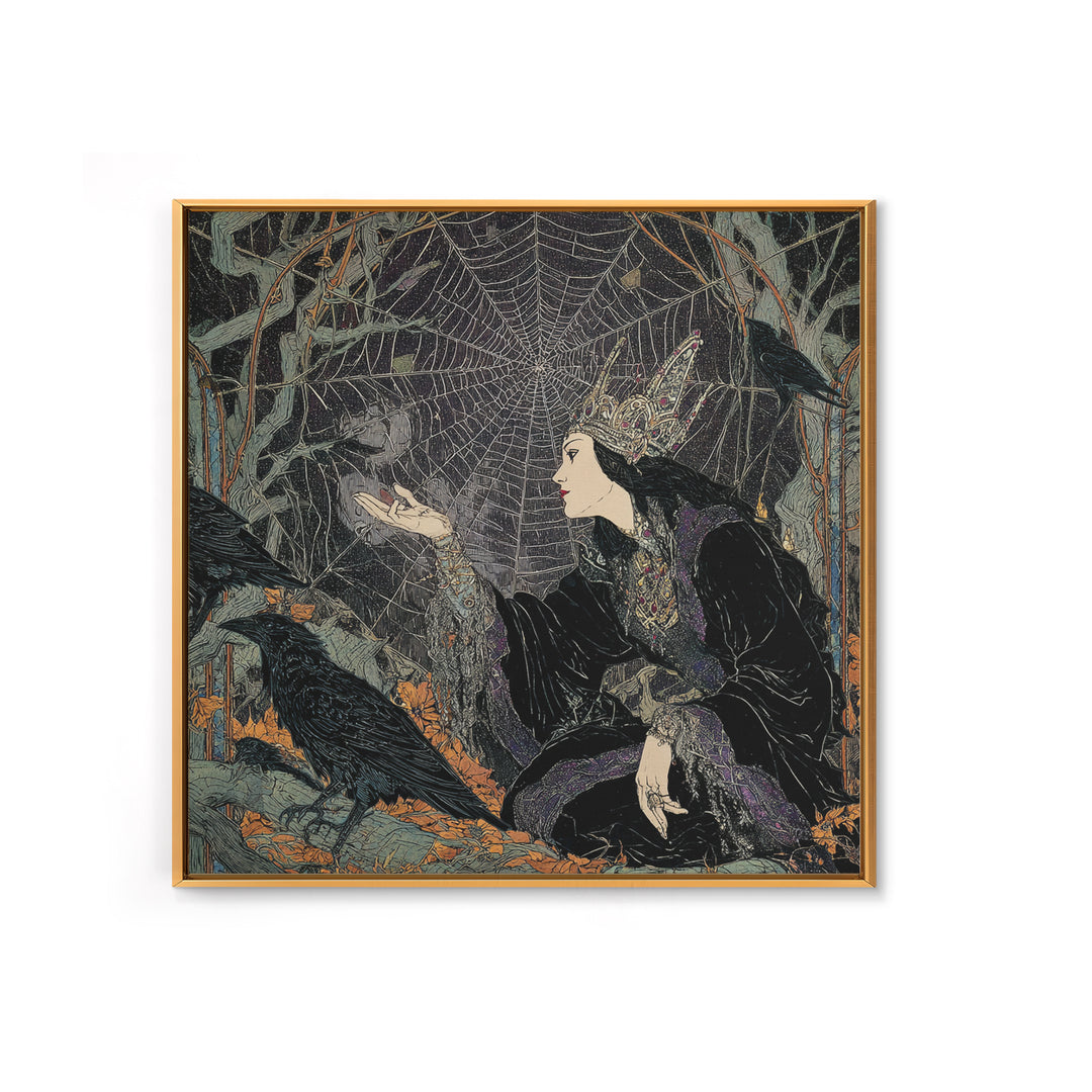 The Spiderweb Crown, Stained Glass Gothic Art, Square Wall Art, Macabre Wall Art, Framed Canvas Print, Halloween Wall Art
