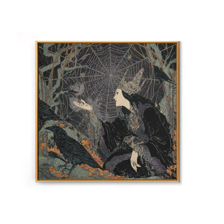 The Spiderweb Crown, Stained Glass Gothic Art, Square Wall Art, Macabre Wall Art, Framed Canvas Print, Halloween Wall Art
