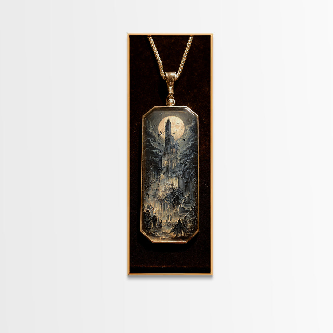 The Moonstone Amulet, Gothic Engraving Art, Tall Narrow Wall Art, Gothic Horror Wall Art, Canvas Print, Halloween Wall Art