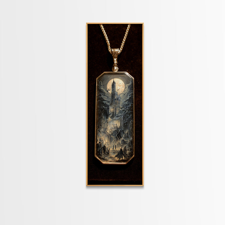 The Moonstone Amulet, Gothic Engraving Art, Tall Narrow Wall Art, Gothic Horror Wall Art, Canvas Print, Halloween Wall Art