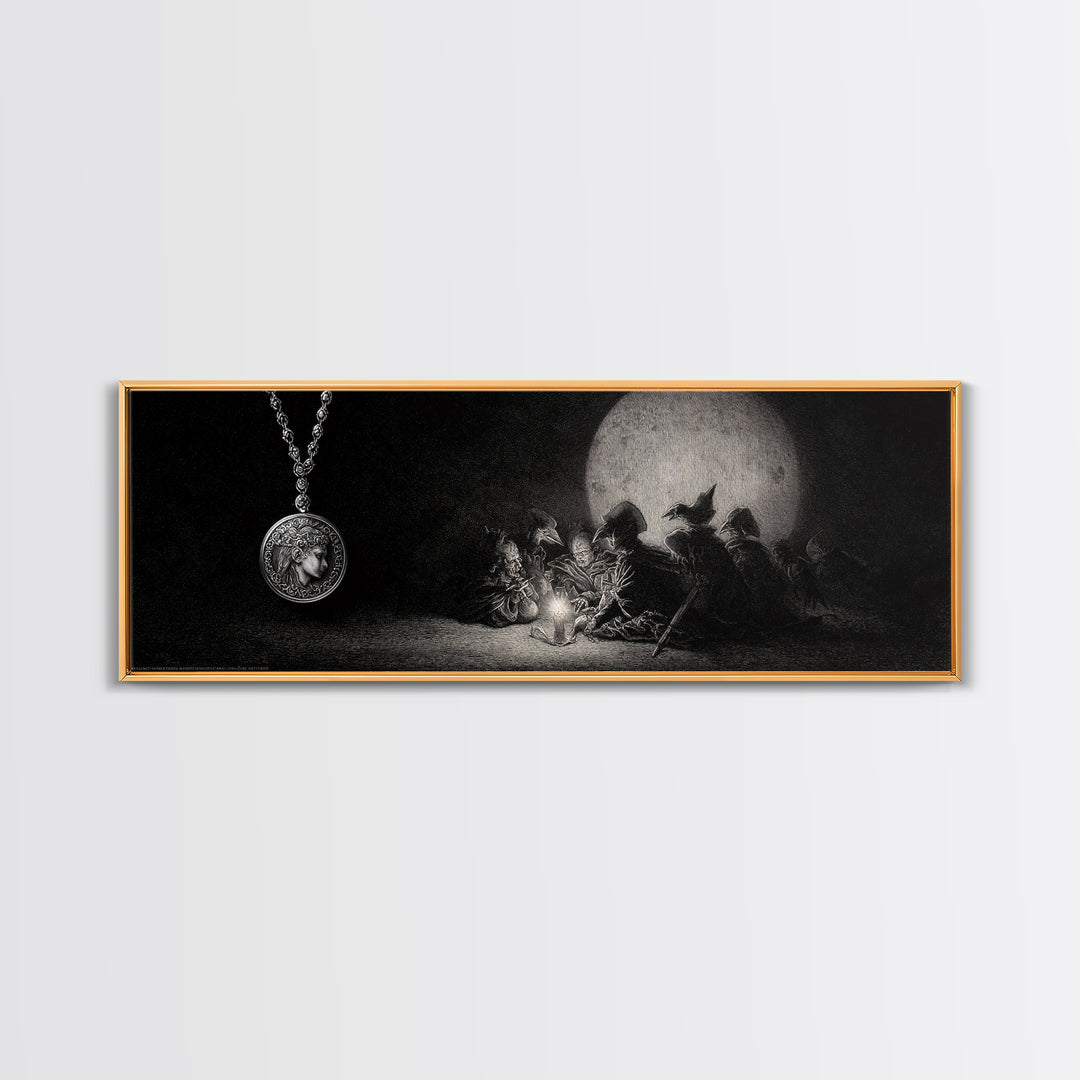 The Moonstone Amulet, Renaissance Engraving Art, Extra Wide Wall Art, Macabre Wall Art, Canvas Print, Halloween Wall Art