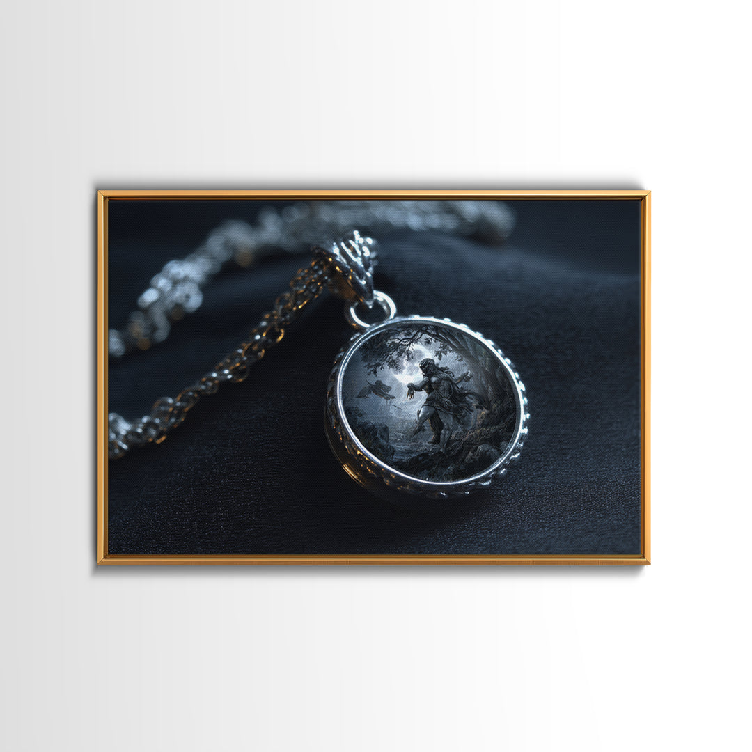 The Moonstone Amulet, Baroque Witchcraft Art, Landscape Wall Art, Macabre Wall Art, Framed Canvas Print, Halloween Wall Art