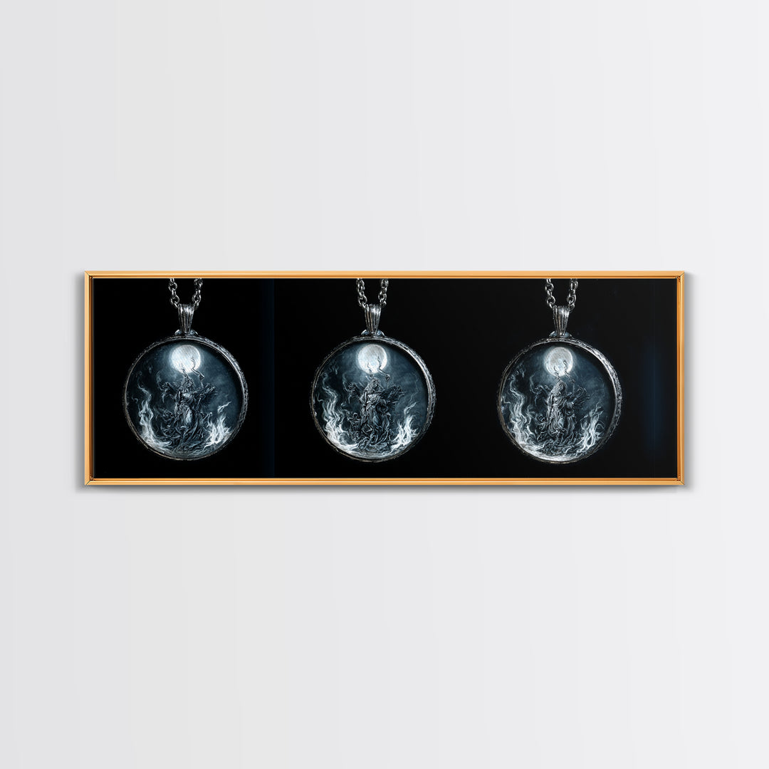 The Moonstone Amulet, Visionary Gothic Art, Extra Wide Wall Art, Dark Halloween Decor, Framed Canvas Print, Halloween Wall Art