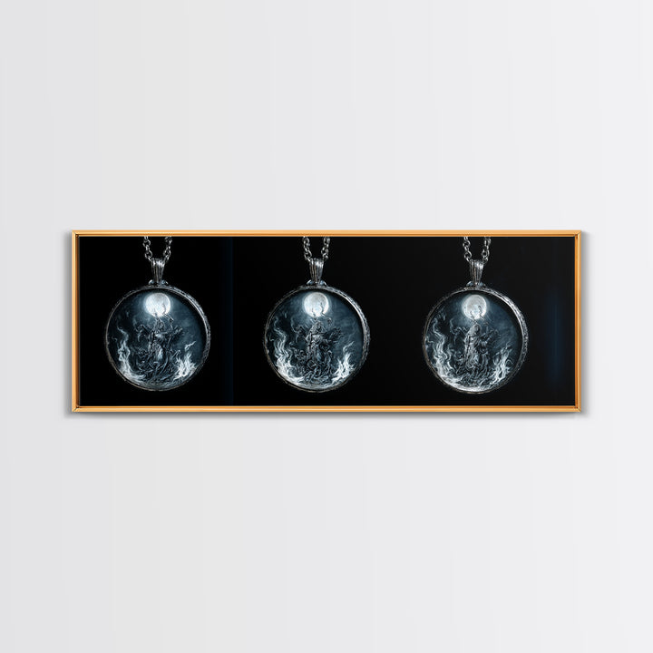 The Moonstone Amulet, Visionary Gothic Art, Extra Wide Wall Art, Dark Halloween Decor, Framed Canvas Print, Halloween Wall Art