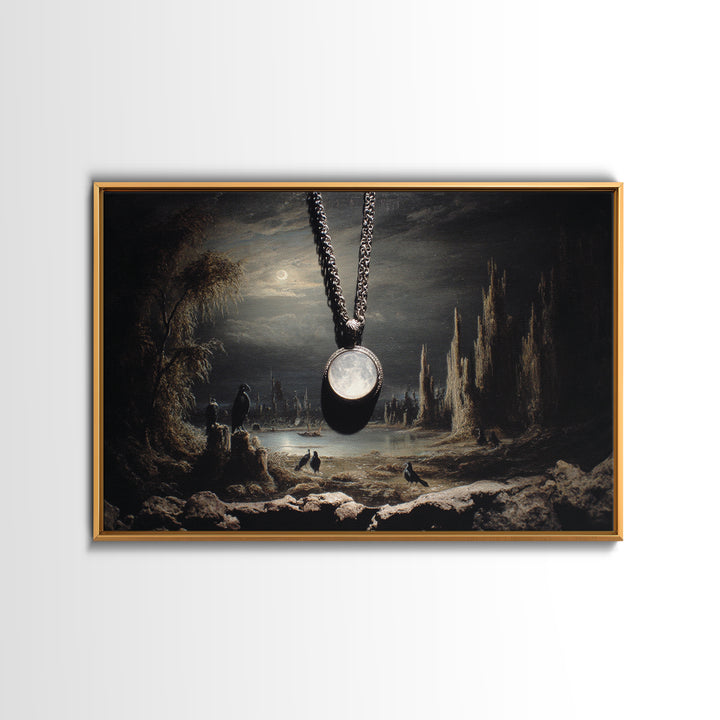 The Moonstone Amulet, Symbolist Gothic Landscape, Landscape Wall Art, Dark Fantasy Wall Art, Canvas Print, Halloween Wall Art