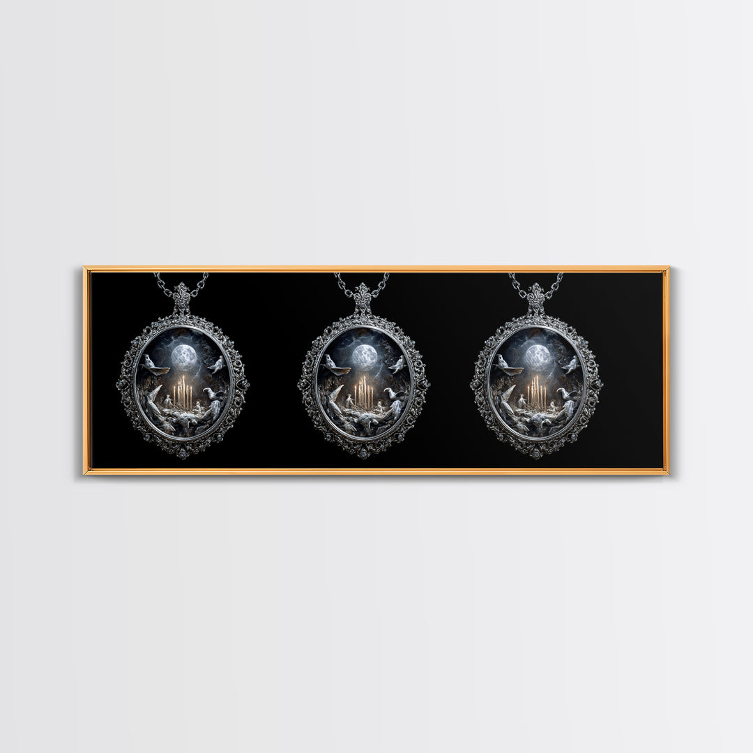 The Moonstone Amulet, Ornate Symbolist Art, Extra Wide Wall Art, Dark Halloween Decor, Canvas Print, Halloween Wall Art