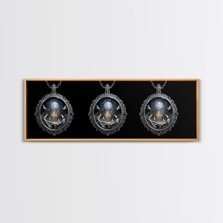 The Moonstone Amulet, Ornate Symbolist Art, Extra Wide Wall Art, Dark Halloween Decor, Canvas Print, Halloween Wall Art
