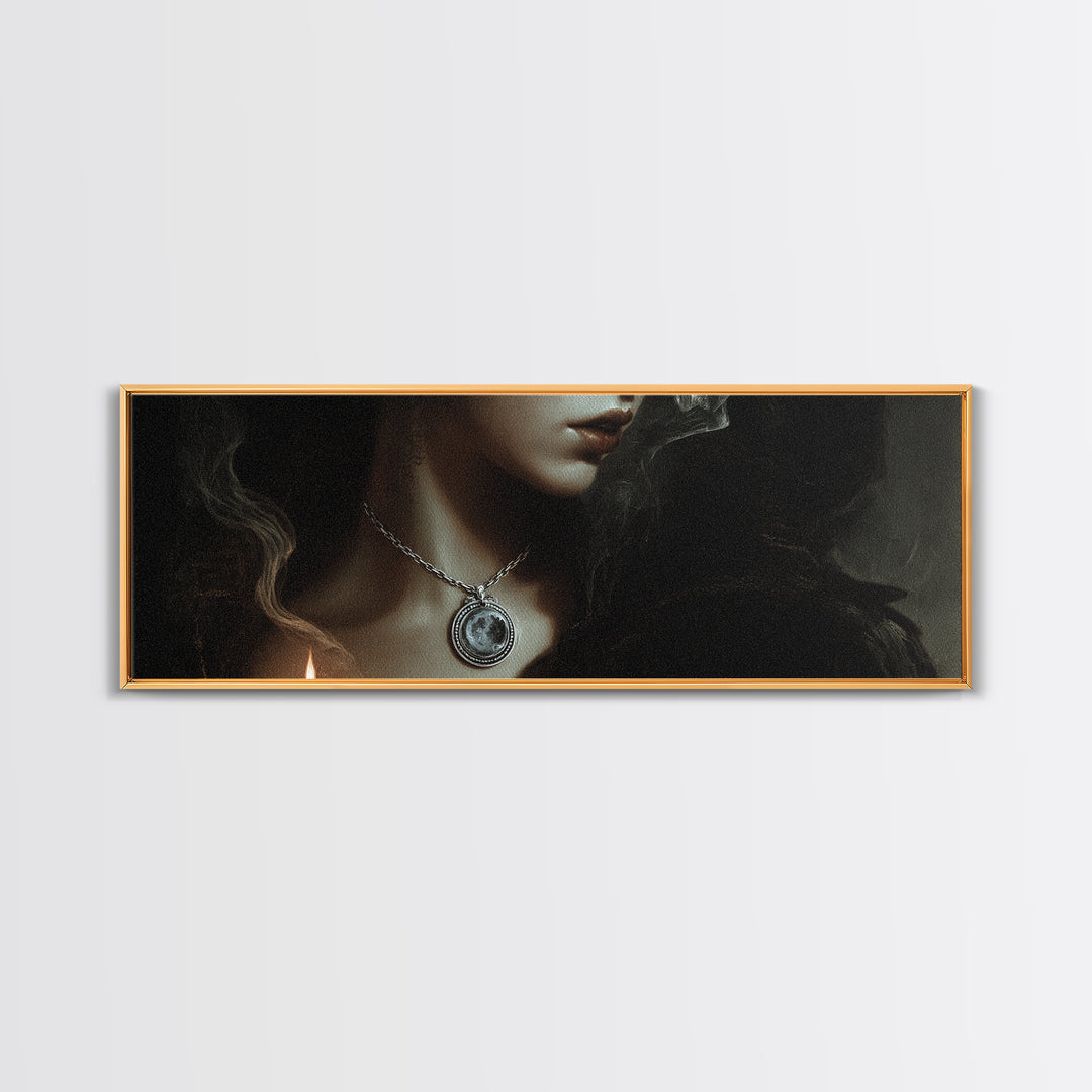 The Moonstone Amulet, Decadent Gothic Art, Extra Wide Wall Art, Dark Fantasy Wall Art, Canvas Print, Halloween Wall Art