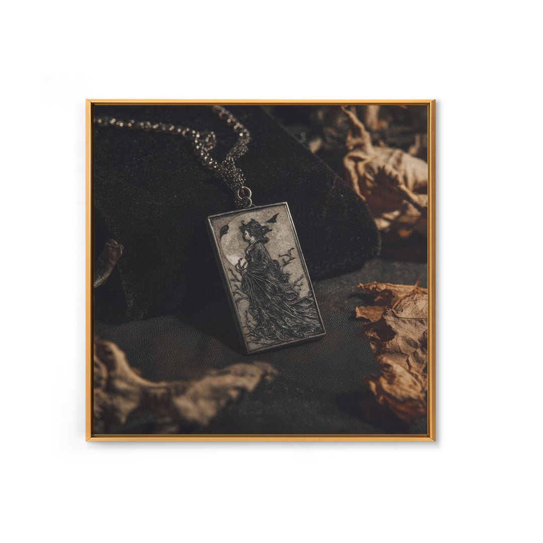 The Moonstone Amulet, Symbolist Etching Art, Square Wall Art, Dark Fantasy Wall Art, Framed Canvas Print, Halloween Wall Art