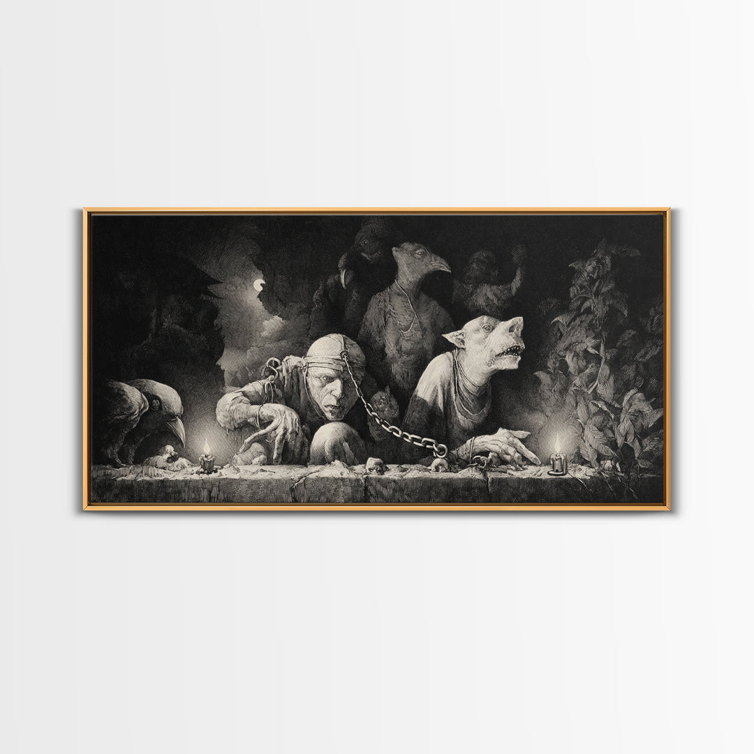 The Moonstone Amulet, Expressionist Nightmare Art, Wide Panoramic Art, Gothic Horror Wall Art, Canvas Print, Halloween Wall Art