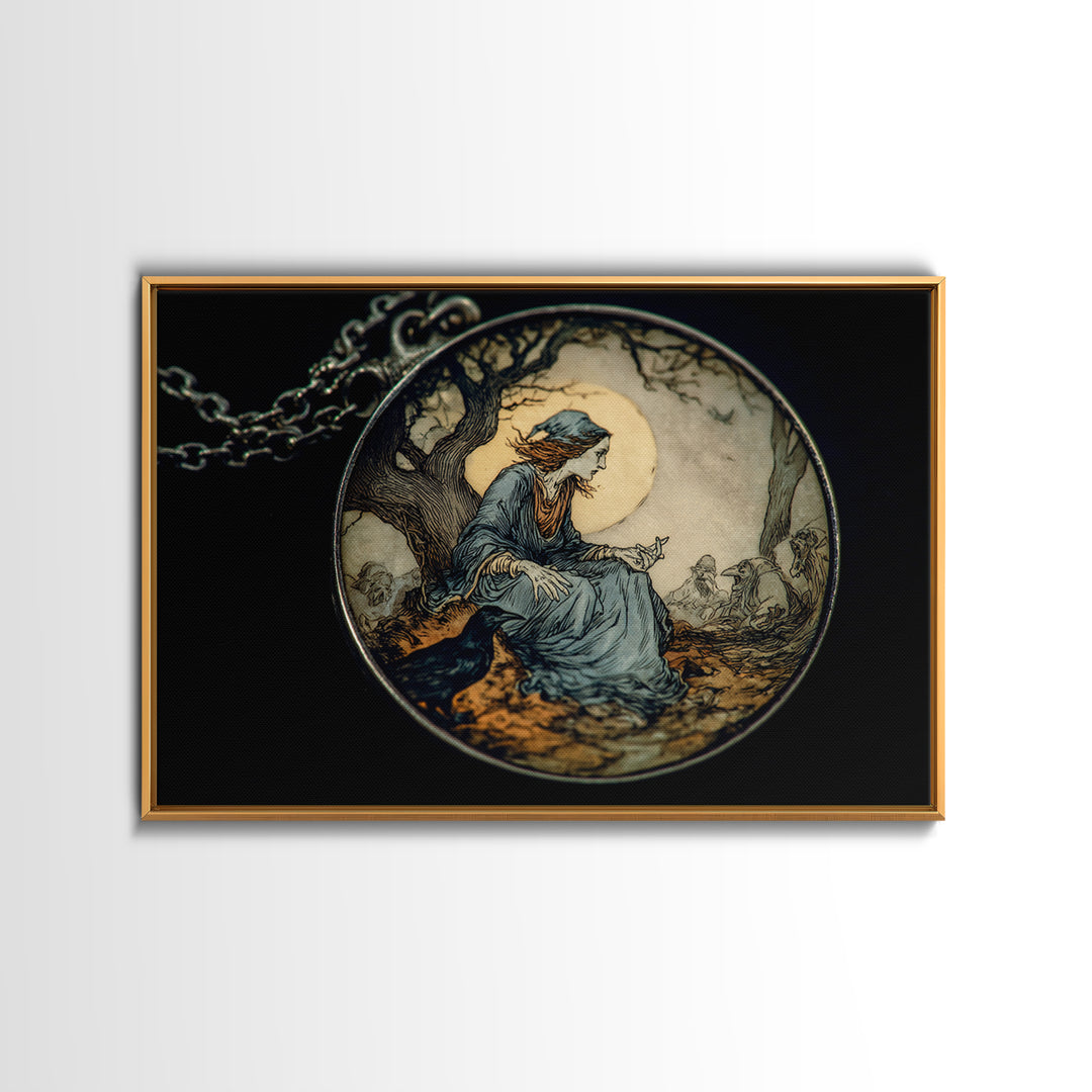 The Moonstone Amulet, Gothic Storybook Art, Landscape Wall Art, Macabre Wall Art, Canvas Print, Halloween Wall Art, Dark Fantasy Art