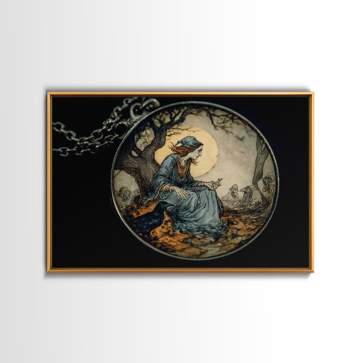 The Moonstone Amulet, Gothic Storybook Art, Landscape Wall Art, Macabre Wall Art, Canvas Print, Halloween Wall Art, Dark Fantasy Art