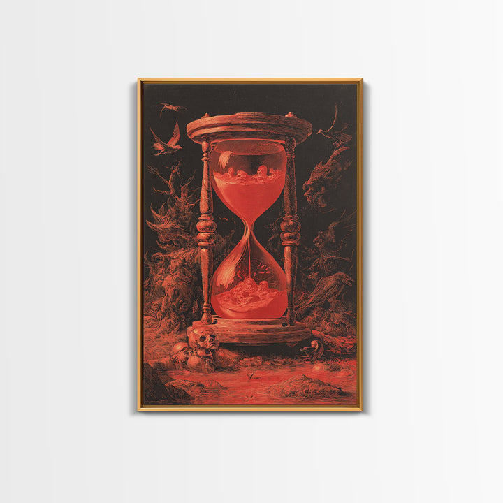 The Crimson Hourglass, Dark Romantic Horror Art, Vertical Wall Art, Dark Halloween Decor, Framed Canvas Print, Halloween Wall Art