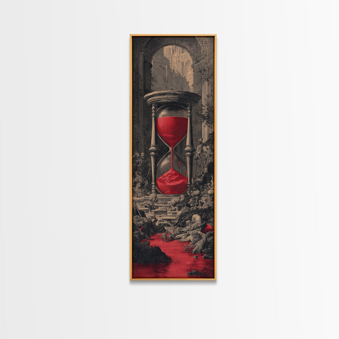 The Crimson Hourglass, Architectural Etching Art, Tall Narrow Wall Art, Macabre Wall Art, Framed Canvas Print, Horror Wall Art