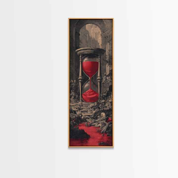 The Crimson Hourglass, Architectural Etching Art, Tall Narrow Wall Art, Macabre Wall Art, Framed Canvas Print, Horror Wall Art