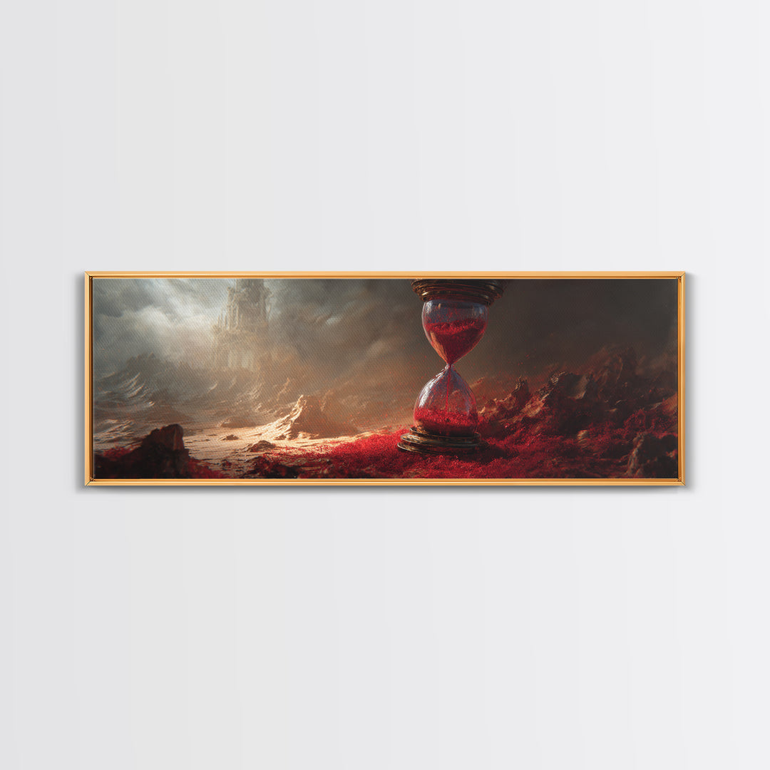 The Crimson Hourglass, Apocalyptic Romantic Art, Extra Wide Wall Art, Macabre Wall Art, Framed Canvas Print, Halloween Wall Art