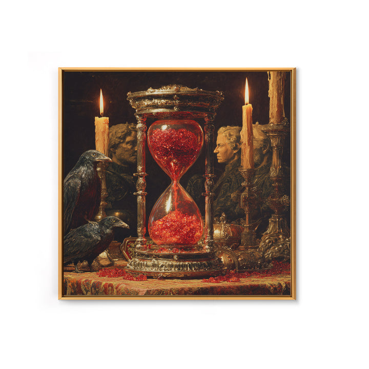 The Crimson Hourglass, Ornate Symbolist Art, Square Wall Art, Macabre Wall Art, Framed Canvas Print, Halloween Wall Art