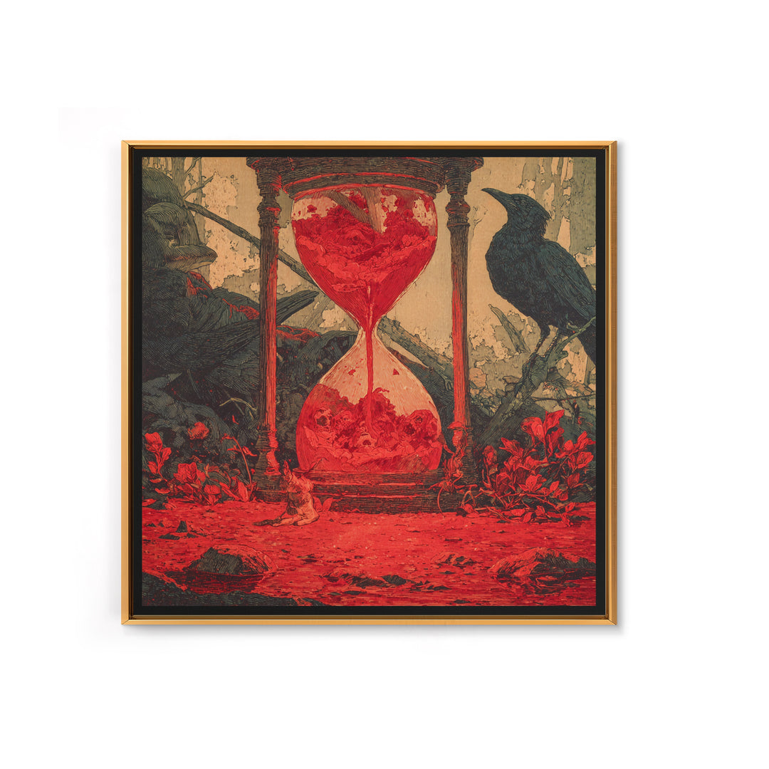 The Crimson Hourglass, Symbolist Etching Art, Square Wall Art, Gothic Horror Wall Art, Canvas Print, Halloween Wall Art