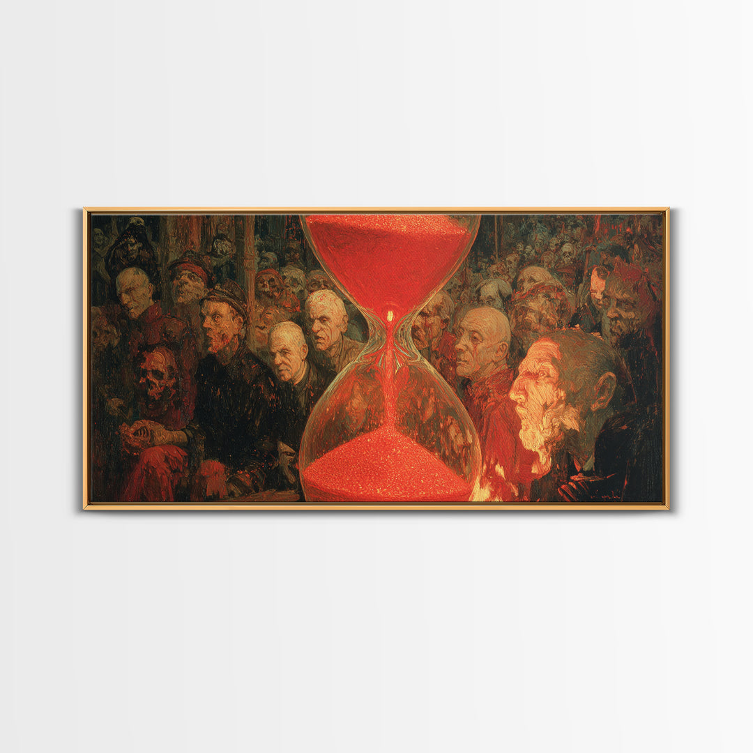 The Crimson Hourglass, Grotesque Carnival Art, Wide Panoramic Art, Dark Halloween Decor, Canvas Print, Halloween Wall Art
