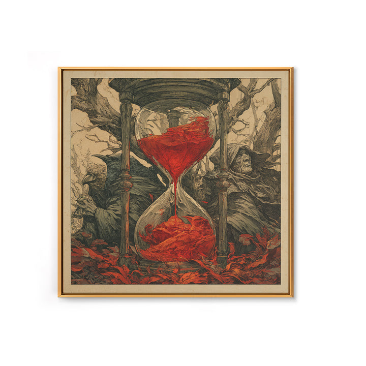 The Crimson Hourglass, Gothic Storybook Art, Square Wall Art, Macabre Wall Art, Canvas Print, Halloween Wall Art, Seasonal Home Decor