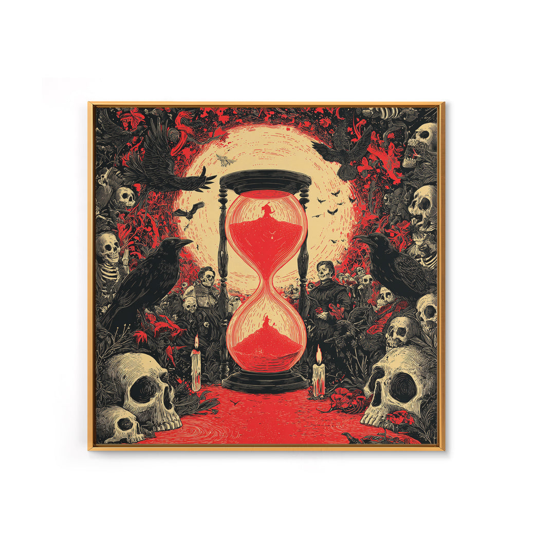 The Crimson Hourglass, Macabre Folk Print Art, Square Wall Art, Macabre Wall Art, Canvas Print, Halloween Wall Art
