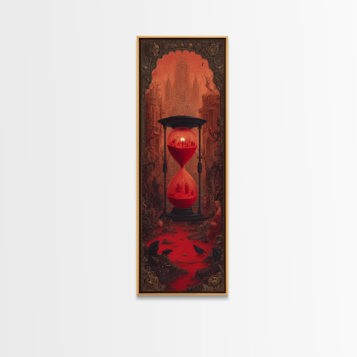 The Crimson Hourglass, Surreal Apocalyptic Art, Tall Narrow Wall Art, Gothic Horror Wall Art, Framed Canvas Print, Dark Fantasy Art