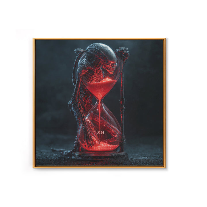 The Crimson Hourglass, Biomechanical Horror Art, Square Wall Art, Gothic Horror Wall Art, Framed Canvas Print, Halloween Wall Art