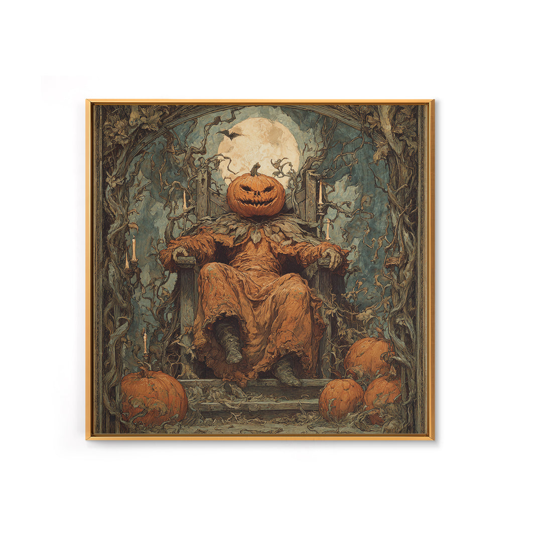 The Jack-O'-Lantern Throne, Dark Renaissance Art, Square Wall Art, Macabre Wall Art, Framed Canvas Print, Halloween Wall Art