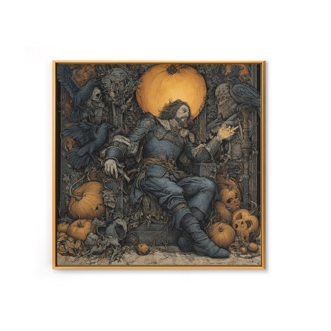 The Jack-O'-Lantern Throne, Renaissance Engraving Art, Square Wall Art, Dark Halloween Decor, Framed Canvas Print, Halloween Wall Art