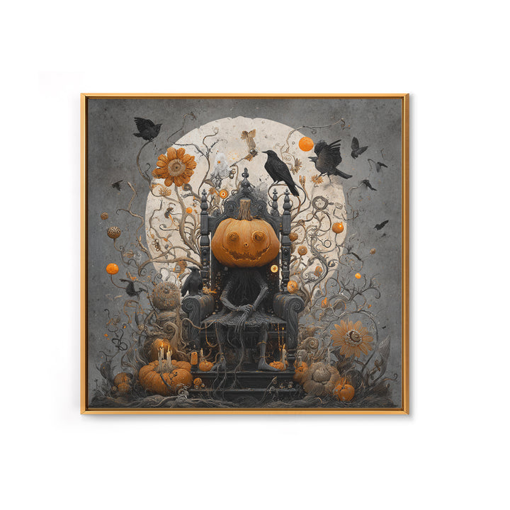 The Jack-O'-Lantern Throne, Symbolist Dream Art, Square Wall Art, Dark Fantasy Wall Art, Framed Canvas Print, Halloween Wall Art
