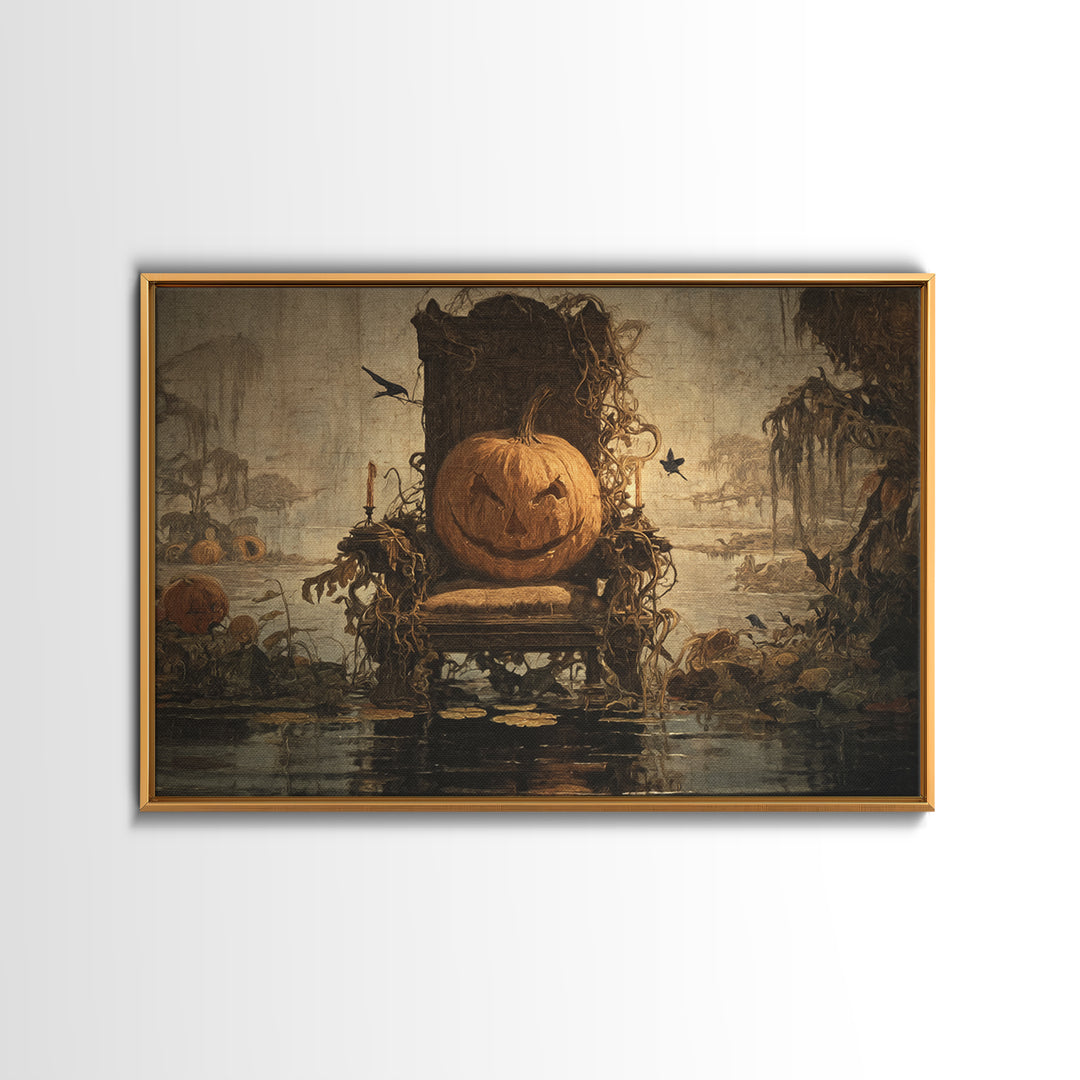 The Jack-O'-Lantern Throne, Symbolist Gothic Landscape, Landscape Wall Art, Macabre Wall Art, Canvas Print, Halloween Wall Art